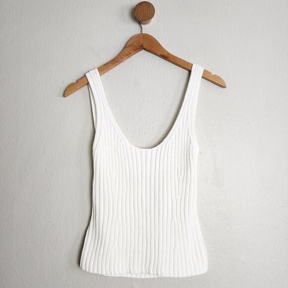 NEW Vince Rib Tie Back Cotton Blend White Ribbed Knit Tank Top - Picture 8 of 12